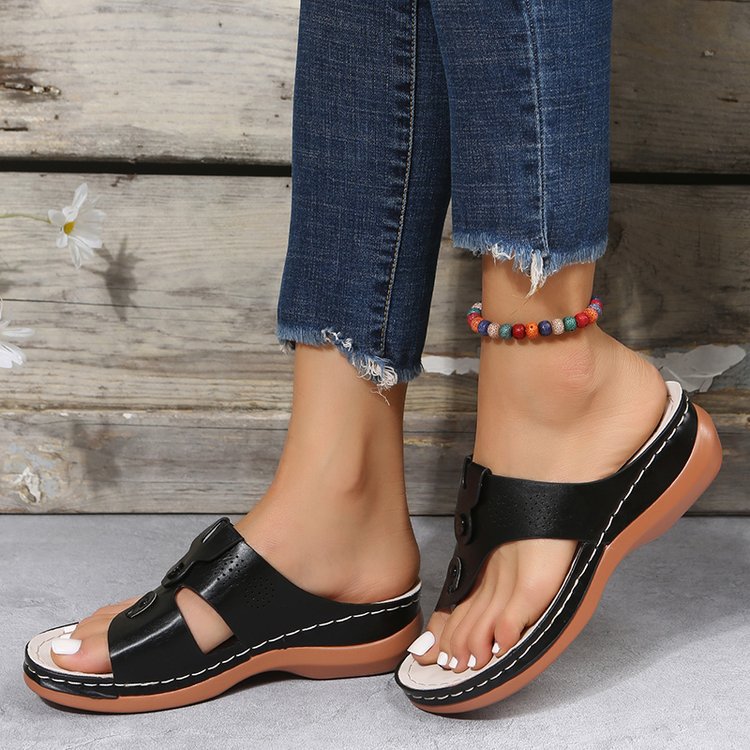 Lässige, übergroße Wind-Toe-Schuhe mit schrägen Absätzen und Strandsandalen mit flacher Sohle für Damen_voghion.com