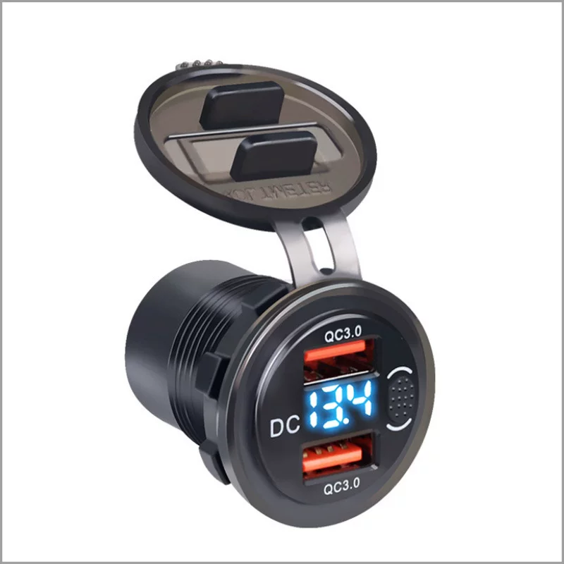 ONEGOL Мотоциклетное модифицированное двойное порт USB автомобильное зарядное устройство с кнопочным переключателем, цифровой дисплей, двойной QC3.0