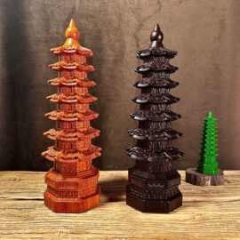 黑檀木雕刻7层文昌塔绿色实木质9层13层文昌塔摆件客厅装饰工艺品