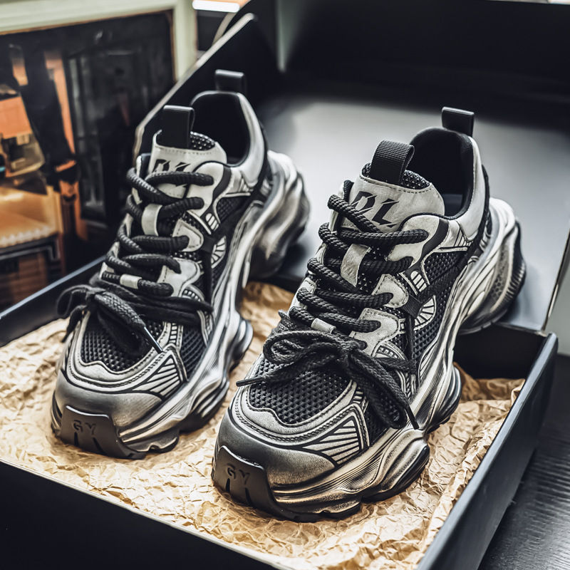 2025 Summer New Ins Trend Men's Mesh Breathable Color-Block Vintage Fashion Dad Shoes Casual Sneakers_vogvips.com