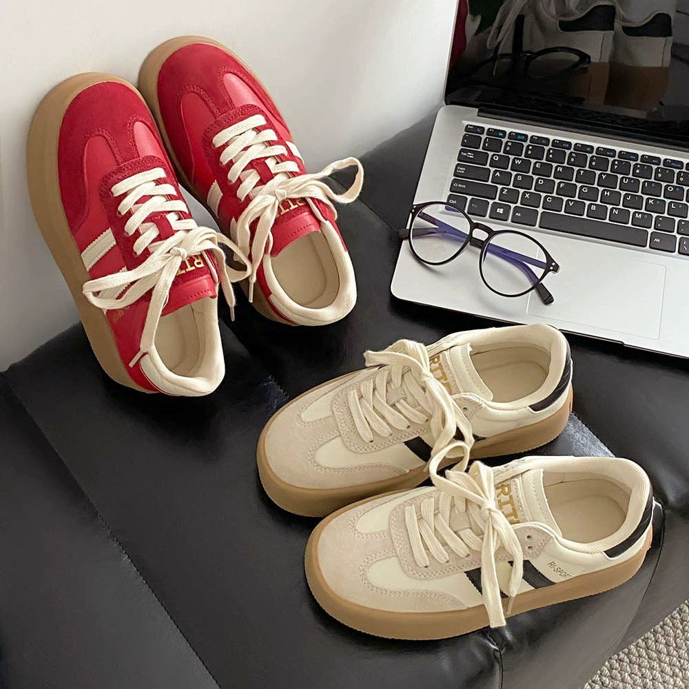 Женские немецкие кроссовки на толстой подошве, новые весенние красные легкие кроссовки 2024, Спортивная Повседневная Белая обувь с круглым носком