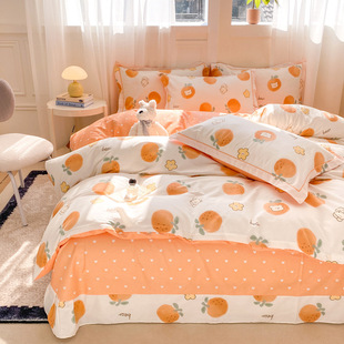 Ins Small Fresh Cotton Four-Piece Set Pure Cotton Bed Sheetss and Fitted Bed Sheetss Quilt Cover Single and Double Bedding Set