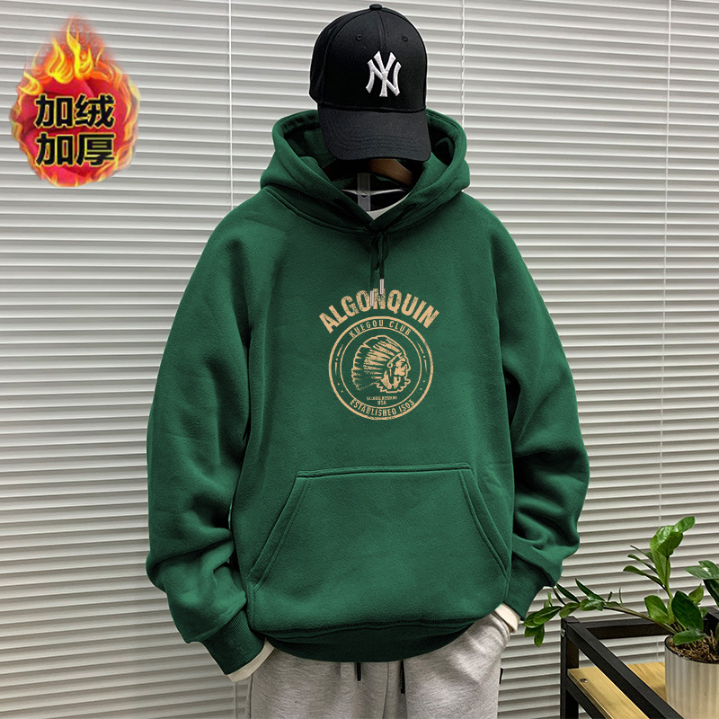 Primavera y otoño pesado suéter con capucha de los hombres marca moda invierno Top HOODIE más terciopelo abrigo americano pareja pullover