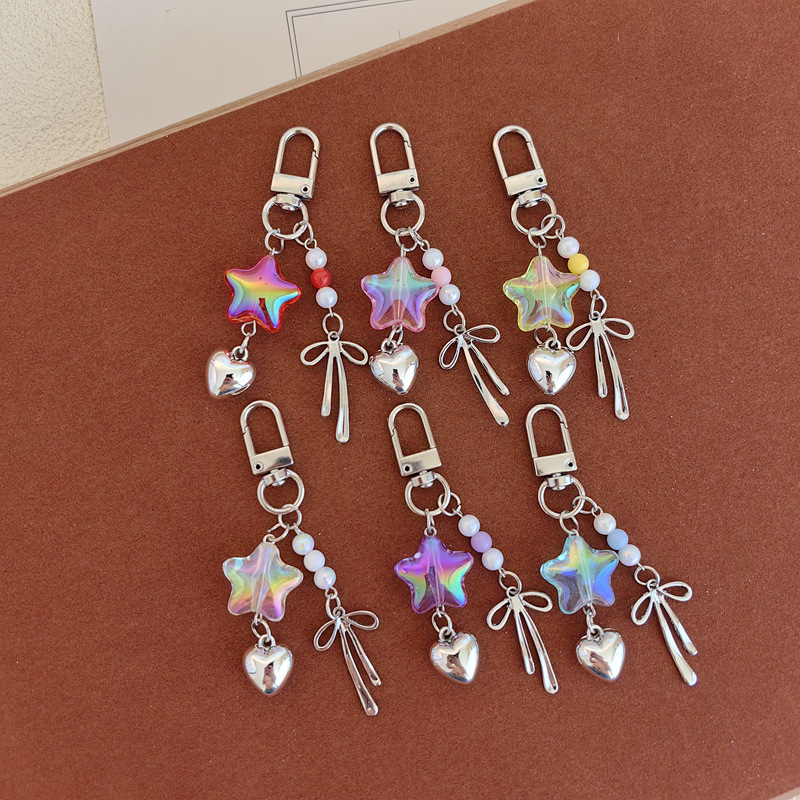 Cross-Border Y2K Sweet Cool Sexy Style Bow Keychain Mobile Phone Headphone Bag Pendant White Heart Bow