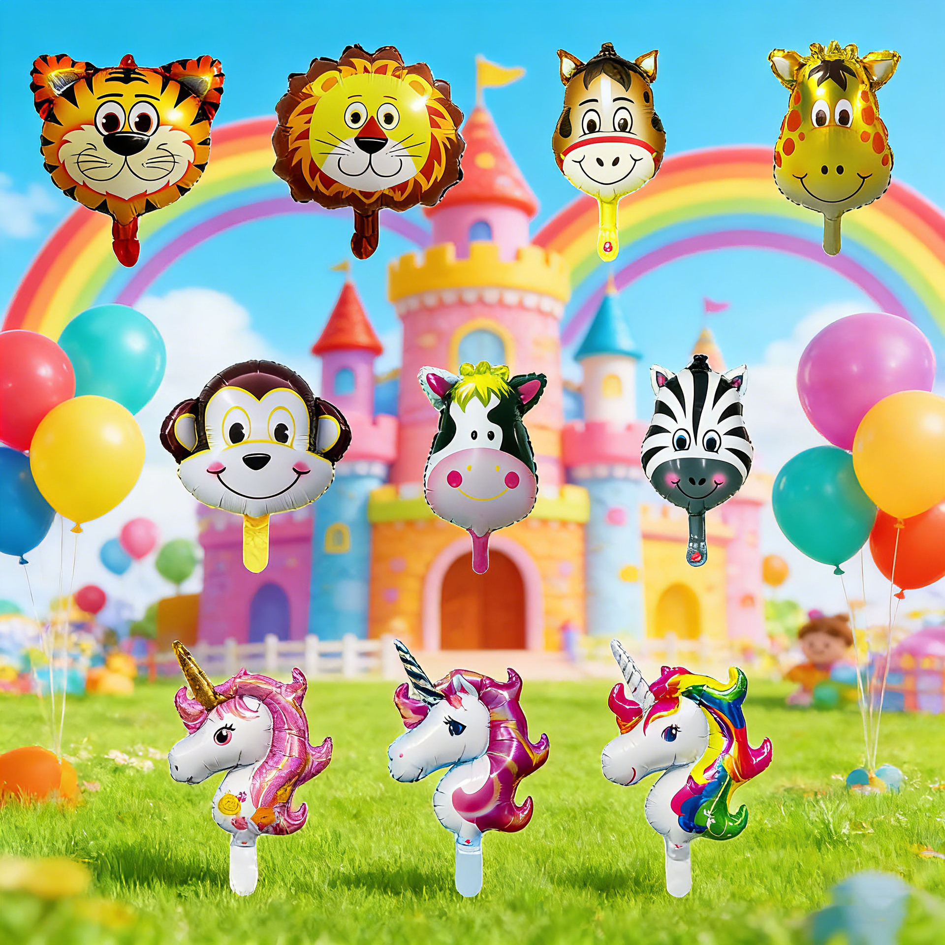 Mini animales flores dinosaurios animales marinos dispuestos globos de dibujos animados al por mayor mercado nocturno de globos al por mayor