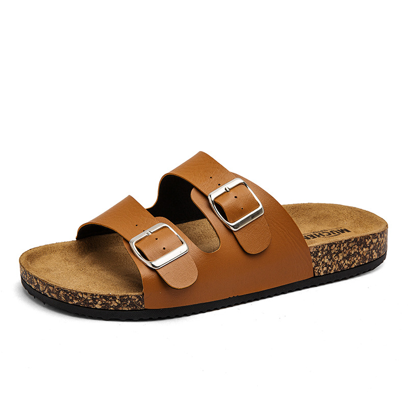 Zapatillas Birkenstock de verano, uso casual, sandalias y zapatillas de pareja con punta abierta de doble hebilla, estilo explosivo transfronterizo, chanclas retro para hombres