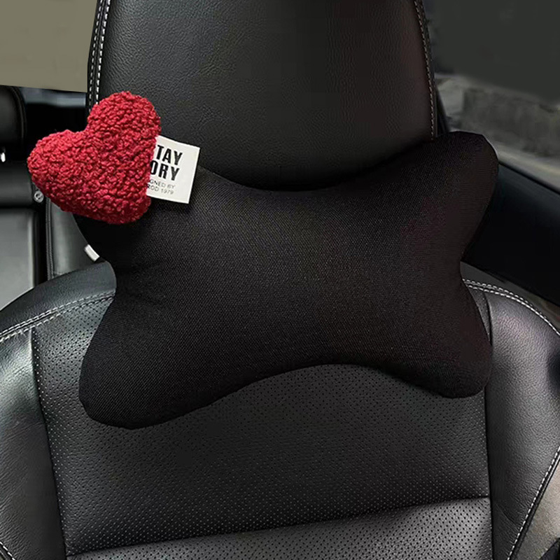 High-End Heart-Shaped Decorative Car Headrest and Neck Pillow, Cute Women's All-Season Ice Silk Cushion, In-Car Shoulder Protector