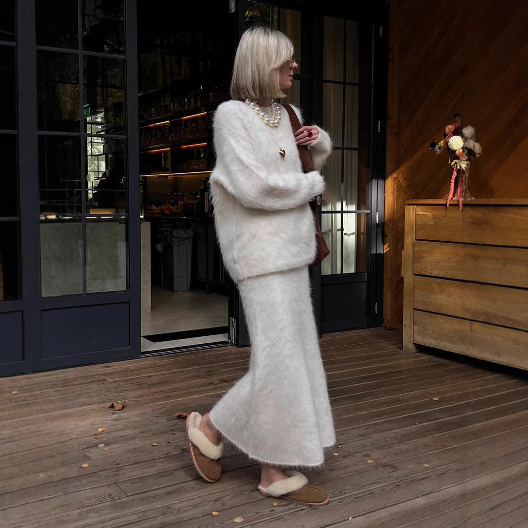 Cross-Border Pullover Rock Europäisch und Amerikanisch 2025 Herbst Winter Ins Style Strick-Zweiteiler-Set für Damen_voghion.com