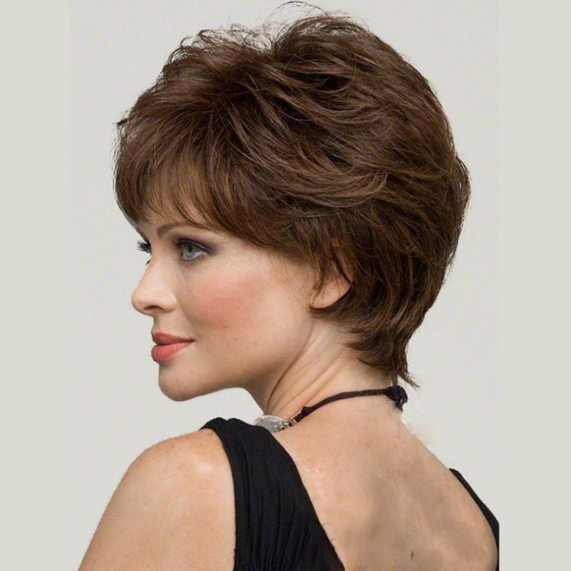 Short curly hair Brown micro-curled whole wig head cover