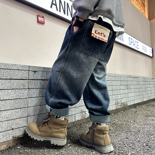 Boys' Pants Spring and Autumn Jeans 2024 New Style Handsome and Trendy Children's Spring Clothing Medium and Large Children's Spring Casual Pants