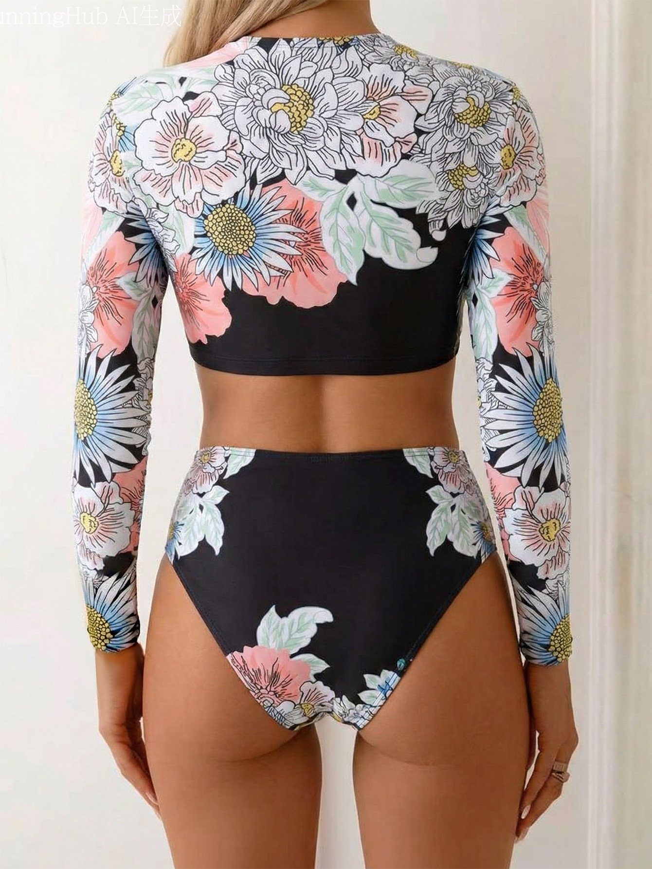 Set bikini floreale a maniche lunghe con protezione uv_voghion.com