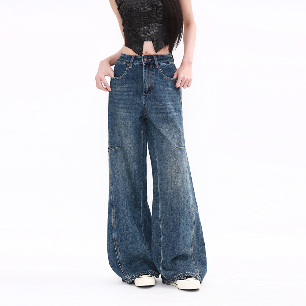 American Retro Scimitar Wide-Leg Jeans for Women Summer 2025 New Loose Slimming Sycamore Floor-Length Sickle Pants