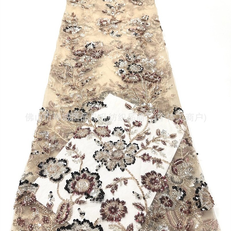 Nuevo colgante 3D flores y ramas bordadas tela de malla de pecho delgada boda al aire libre viaje fotos lujosas tela de vestido de banquete