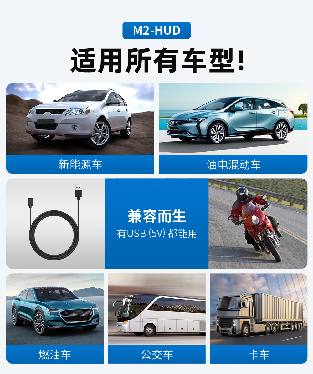 M2 New Universal Hud Head-Up Display Car Gps Speedometer Km/Mph High-Definition Display Display Manufacturer