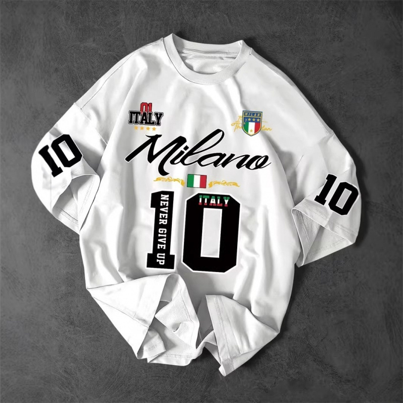 American retro Milano No. 10 printed short-sleeve men's jersey with Italian flag, loose fit and dropped shoulders