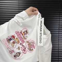 アメリカンレトロ漫画かわいい純綿刺繍半袖 Tシャツ女性のための 2025 新しい夏ニッチデザイントップ