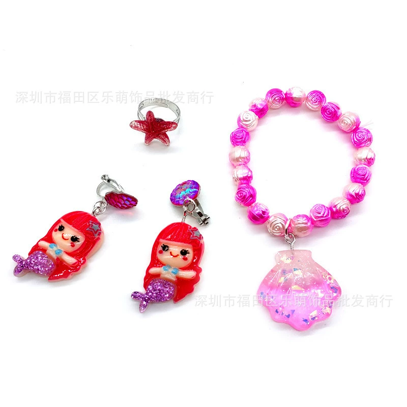 Bracelet, ear clips, ring, set for princess, accessory, wholesale, 3-6-8 years