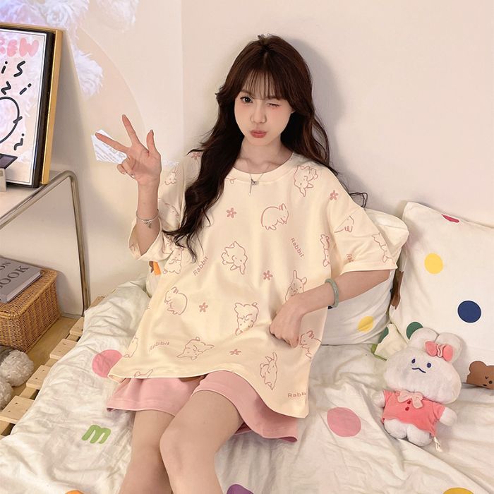 Transfronterizo al por mayor hellokitty verano imitación algodón dibujos animados sueltos pantalones cortos de manga corta traje de servicio a domicilio lindo pijama mujer
