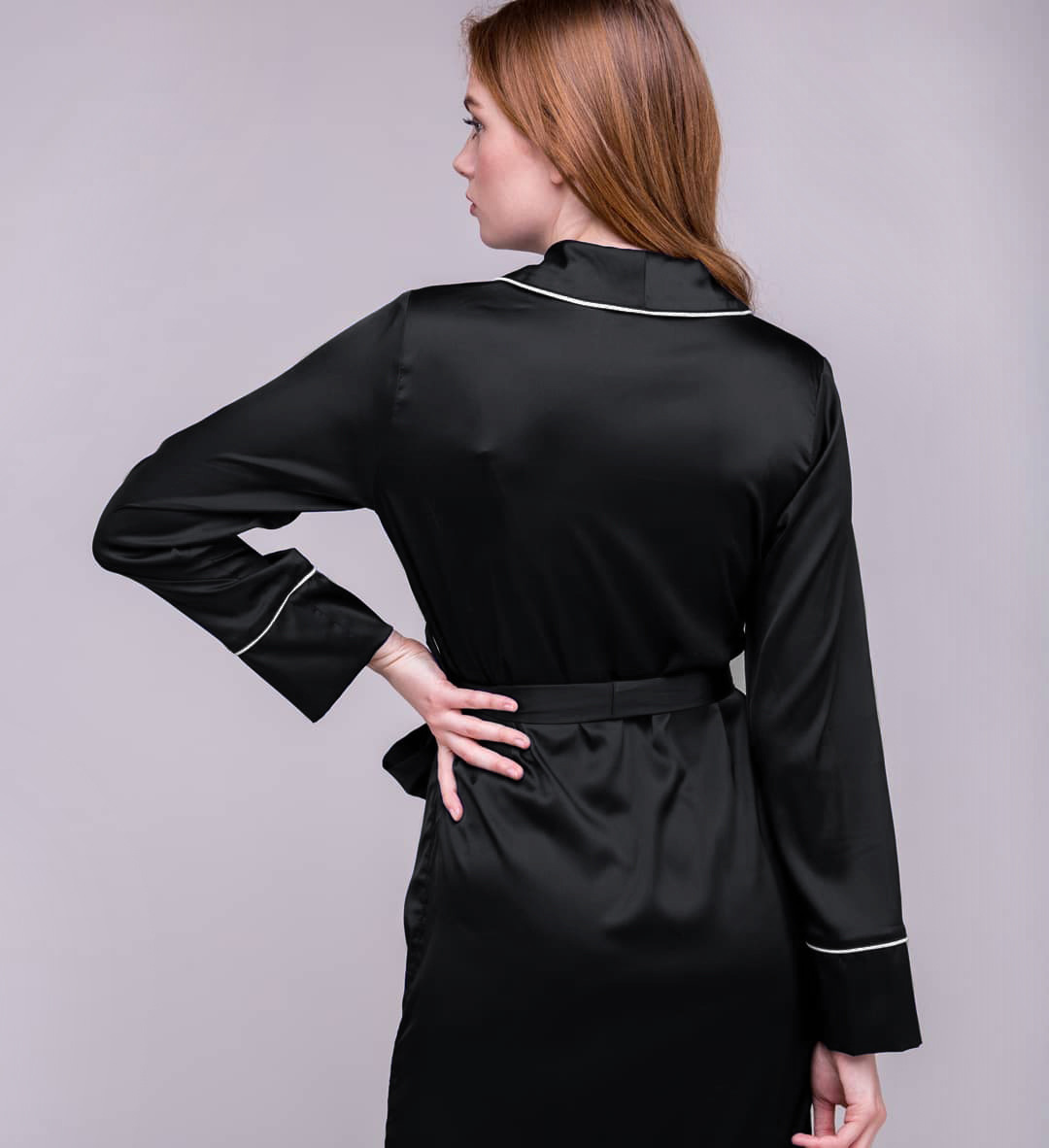 faux silky belt long-sleeved loose bathrobe NSMSY124462