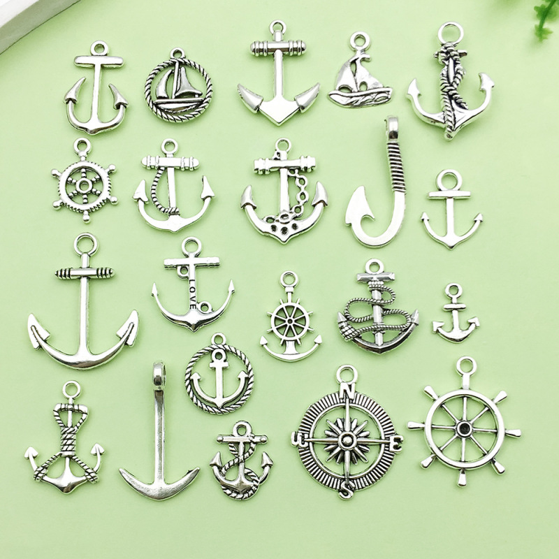 1 new ancient silver alloy simulation marine sailing ship anchor series pendant pendant diy bracelet jewelry accessories