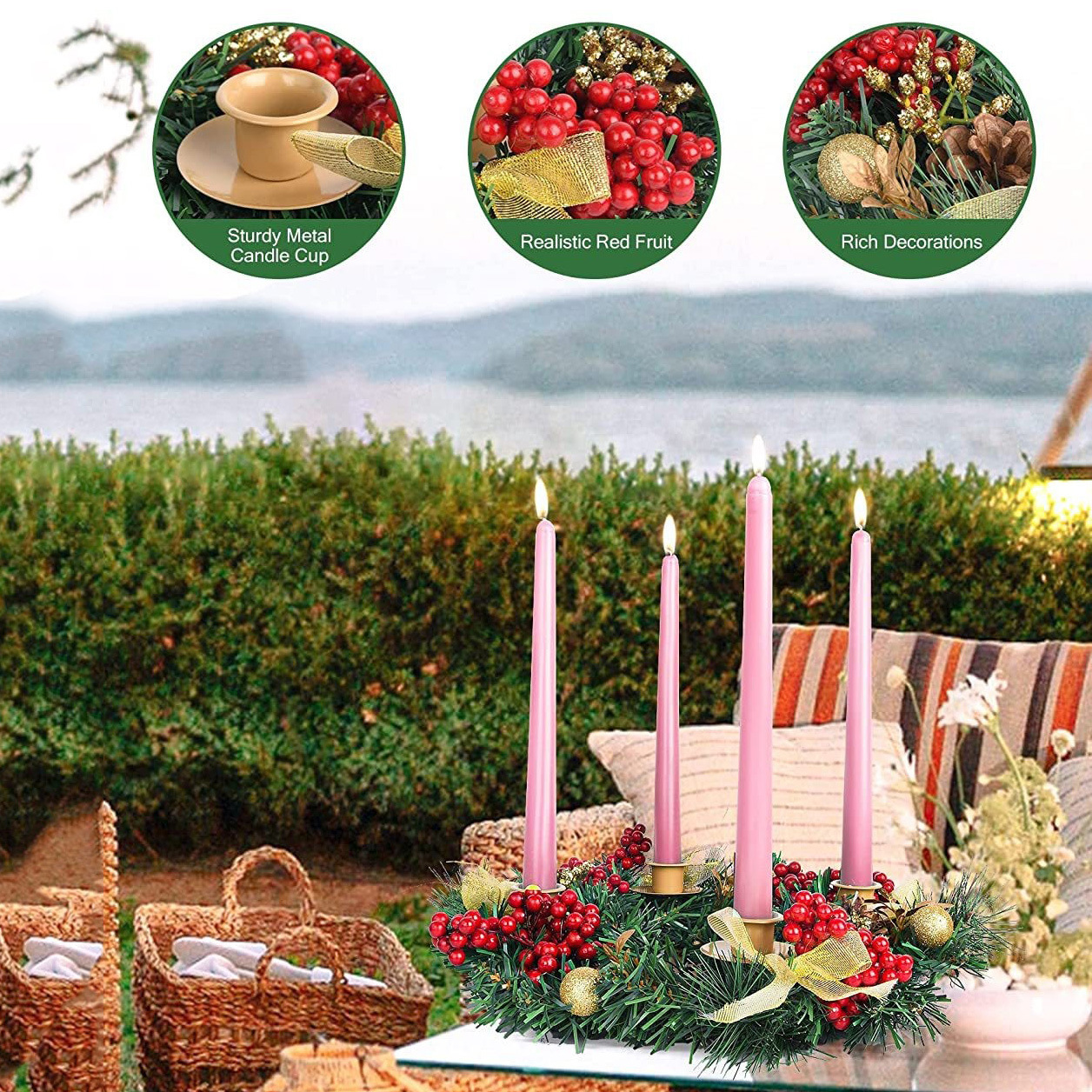 Cinta CORONA DE Navidad decoración de Navidad fábrica al por mayor Navidad candelabro Garland vela Copa Navidad candelabro de Navidad