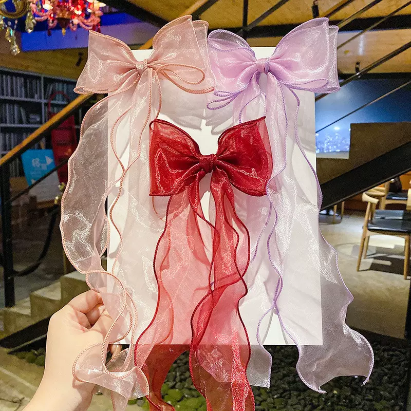 蝴蝶结飘带发夹女韩国少女超仙发卡后脑勺顶夹网红小女孩编织头饰