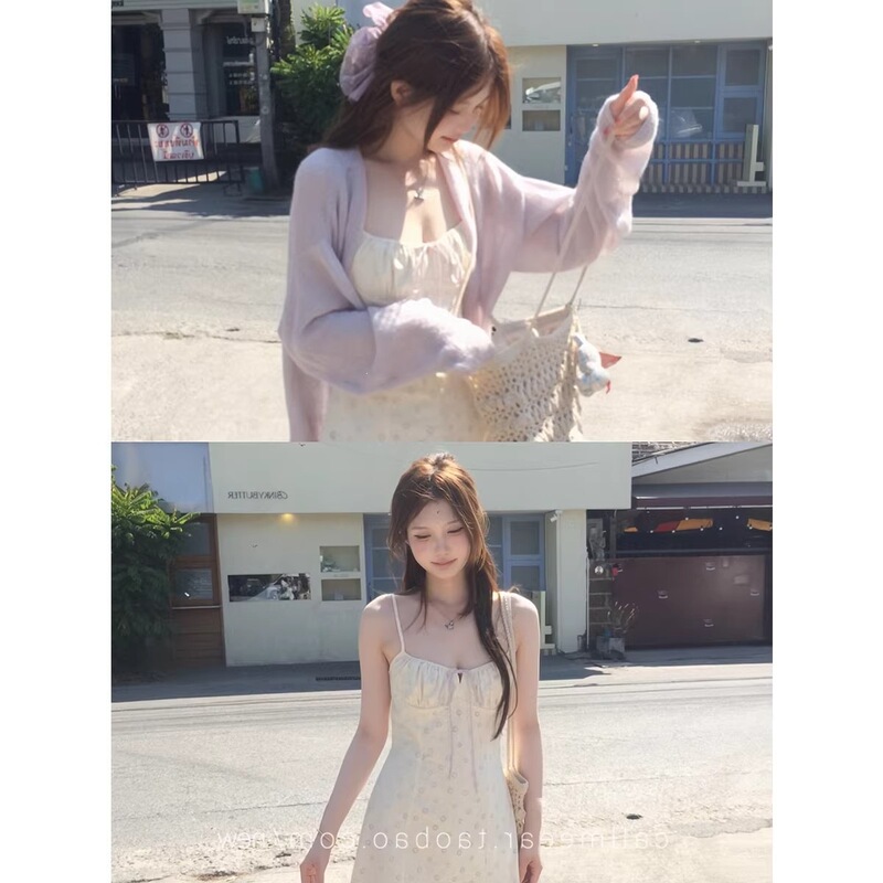 //Misty Daisy Pure Desire Sweet Strap Dress/Loose and Lazy Knitted Cardigan //Misty Daisy Pure Desire Sweet Strap Dress/Loose and Lazy Knitted Cardigan