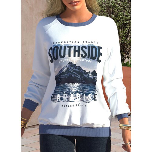  Western and Eastern Autumn Women's Tie-Dye Print Top - New Amazon Round Neck, Insert Shoulder, Long Sleeve Casual Loose Sweatshirt