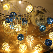 跨境led棉线球灯串 亚马逊爆款藤球灯50cm棉线球圣诞节小藤球灯串
