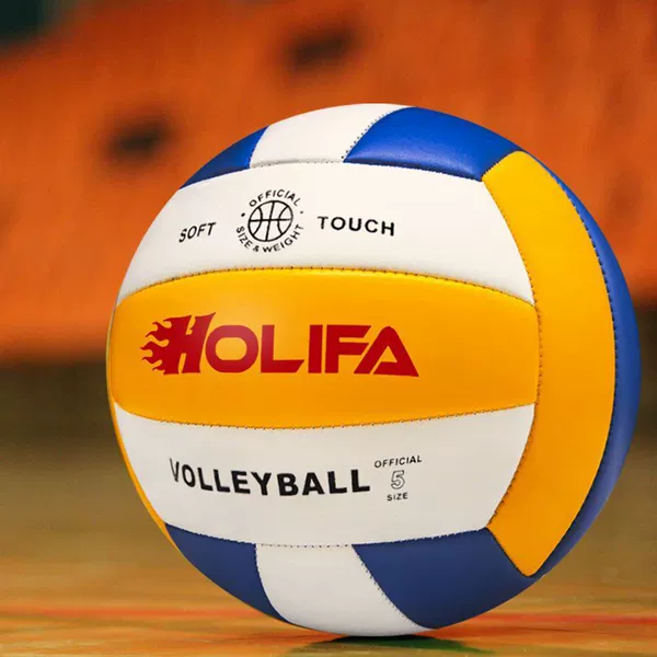 [Light row] No. 5 - yellow, blue, white and red label - volleyball + air needle + net bag + pump
