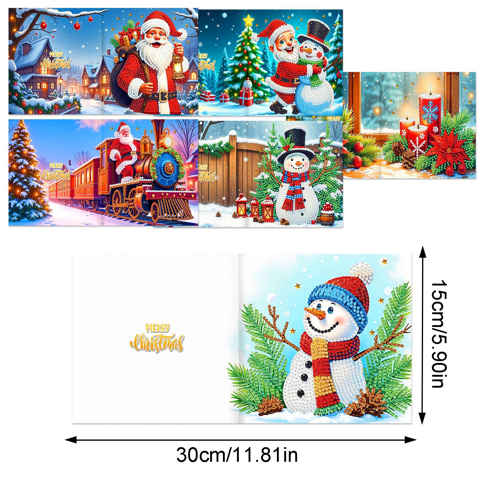 Explosiones transfronterizas de Navidad multiserie de tarjetas de felicitación puntuales hechas a mano 9 conjuntos de sobre de diamante 6 conjuntos de dibujos animados