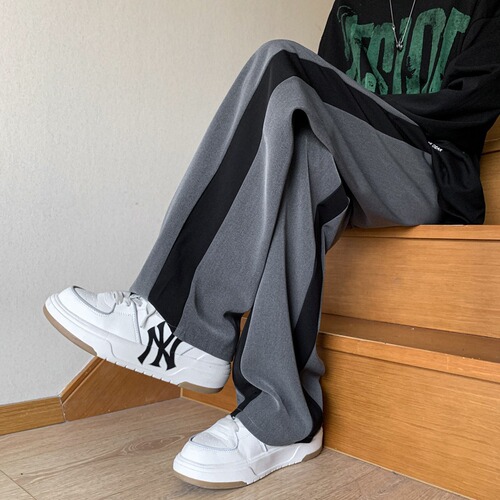 Summer thin loose drop-leg straight-leg face mask pants for men, trendy brand striped casual pants for men, dropshipping