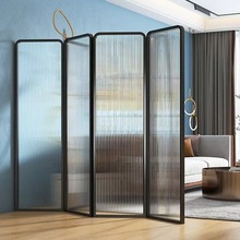 轻奢钢化长虹玻璃屏风可折叠移动免打孔餐客厅铁艺不锈钢隔断装饰