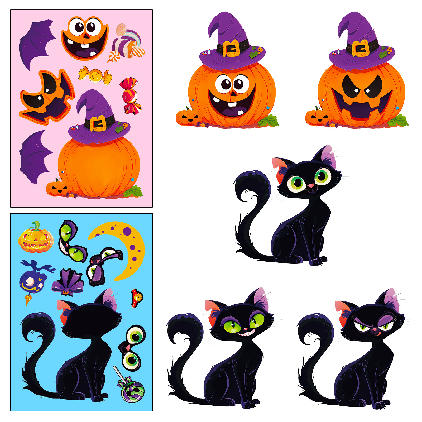 6 Sheets/Pack Halloween Face-Changing Puzzle Stickers Ghost Pumpkin DIY Children's Toys Graffiti Sticker Paper Cross-Border