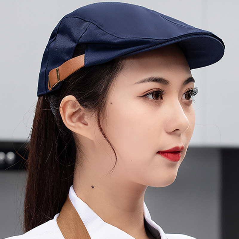 Nueva boina de vaqueros sombrero de cocinero camarero sombrero de trabajo sombrero de frente sombrero de boina de restauración mujer bordado personalizado