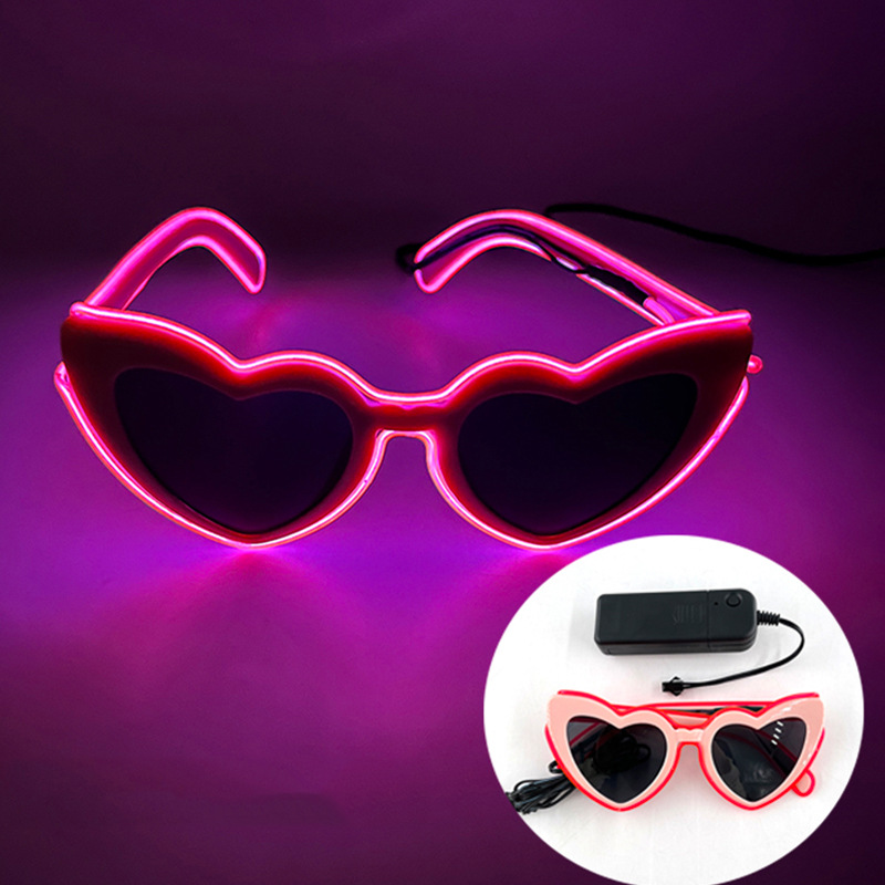 Nuevas gafas de sol luminosas de corazón de melocotón LED para hombres, gafas de amor de fiesta europeas y americanas transfronterizas, gafas de sol de moda callejera para damas