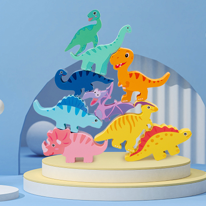 Dinosaurios apilados bloques de construcción altos juguetes de equilibrio animal para niños juegos de mesa educación temprana rompecabezas interacción entre padres e hijos apilados altos