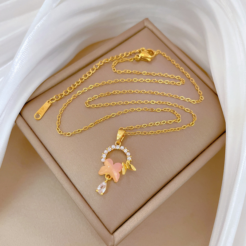 Perlen Schmetterling Diamant Halskette Elegante Kette Für Damen_voghion.com
