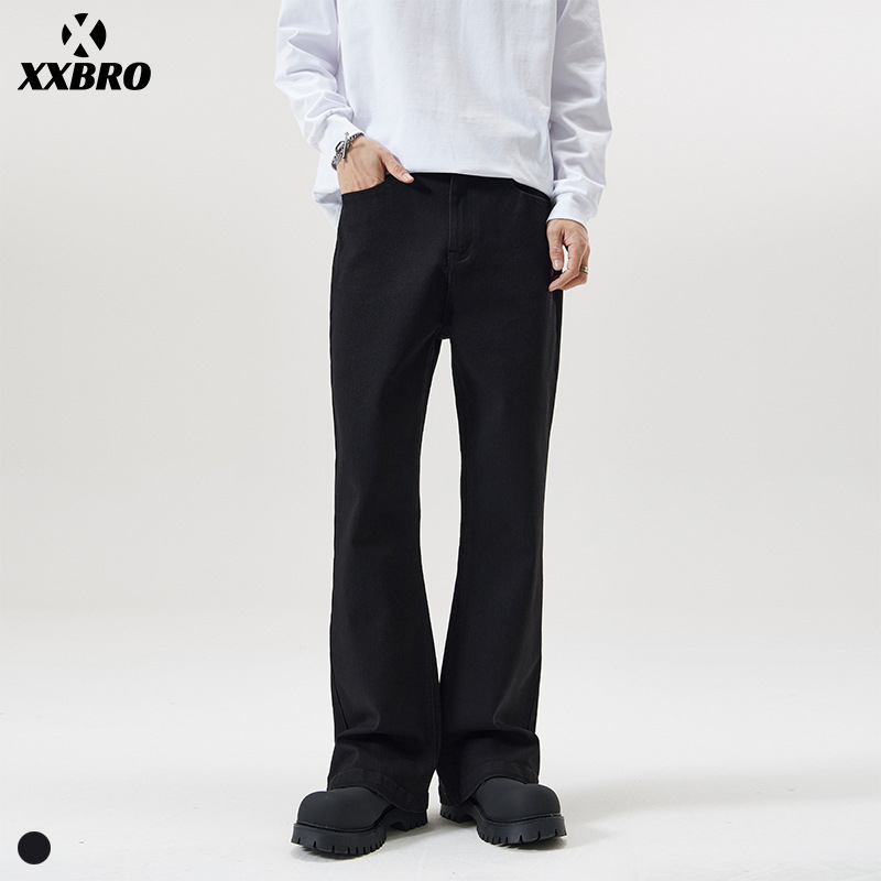 Muxi Clothing # 2024 Autumn New High Street Fashion Brand Flared Jeans for Men Slim Fit Stretch Long Pants