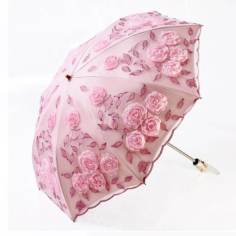 Double-layer umbrella solar-powered for princess, sun protection, UV protection, with embroidery