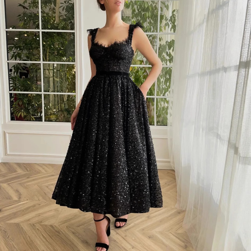 Sexy V Neck Formal Party Prom Dresses Open Back Sequin Wedding Party Dresses Lace Bridesmaid Dresses Black