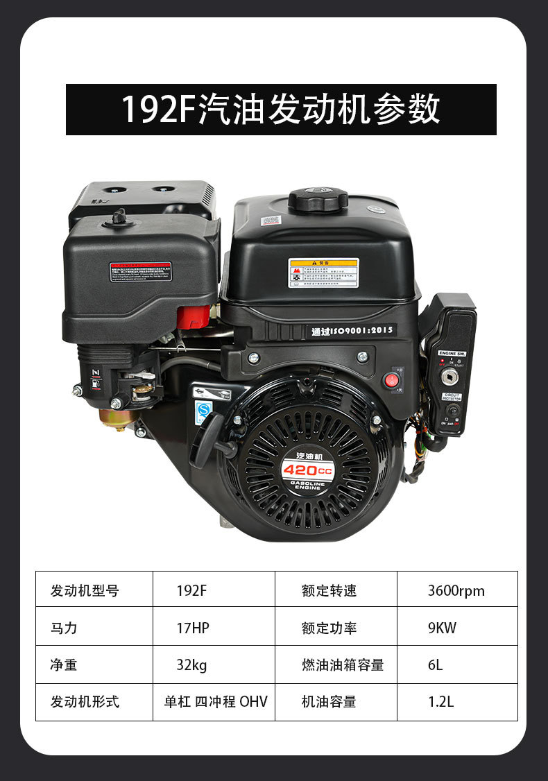 170F/190F/192F gasoline engine single-cylinder four-stroke 420cc agricultural power internal combustion engine manufacturer