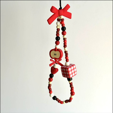 Guoguo Red Bow Mobile Phone Chain Lanyard Beaded Ccd Camera Keychain Pendant Pendant Ins Mobile Phone Case