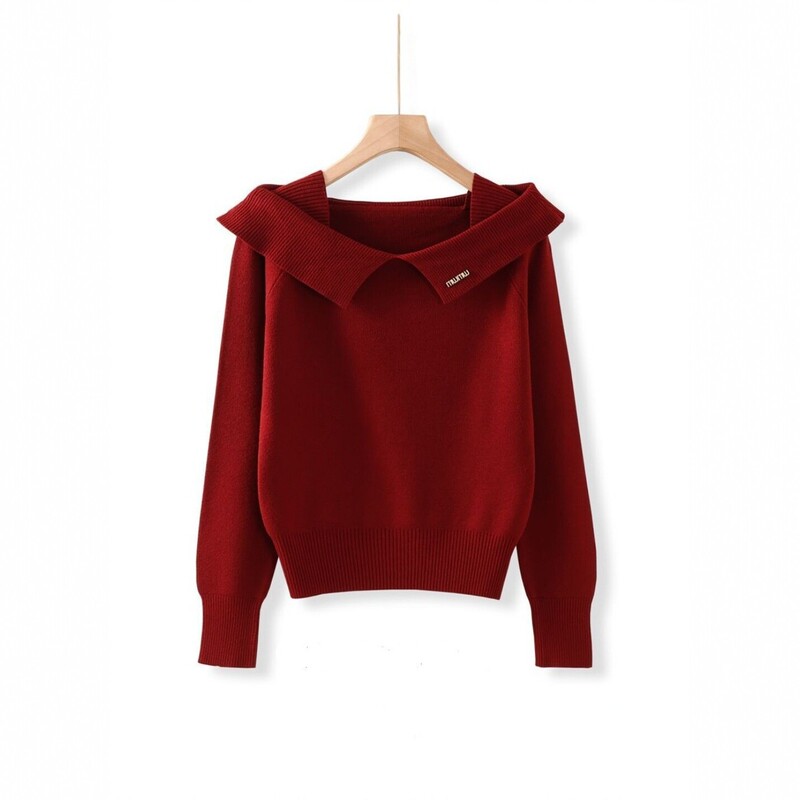 Korean-style retro fashion large-collar sweater for women, new autumn and winter collection, playful, slimming, versatile, short, elegant knit top