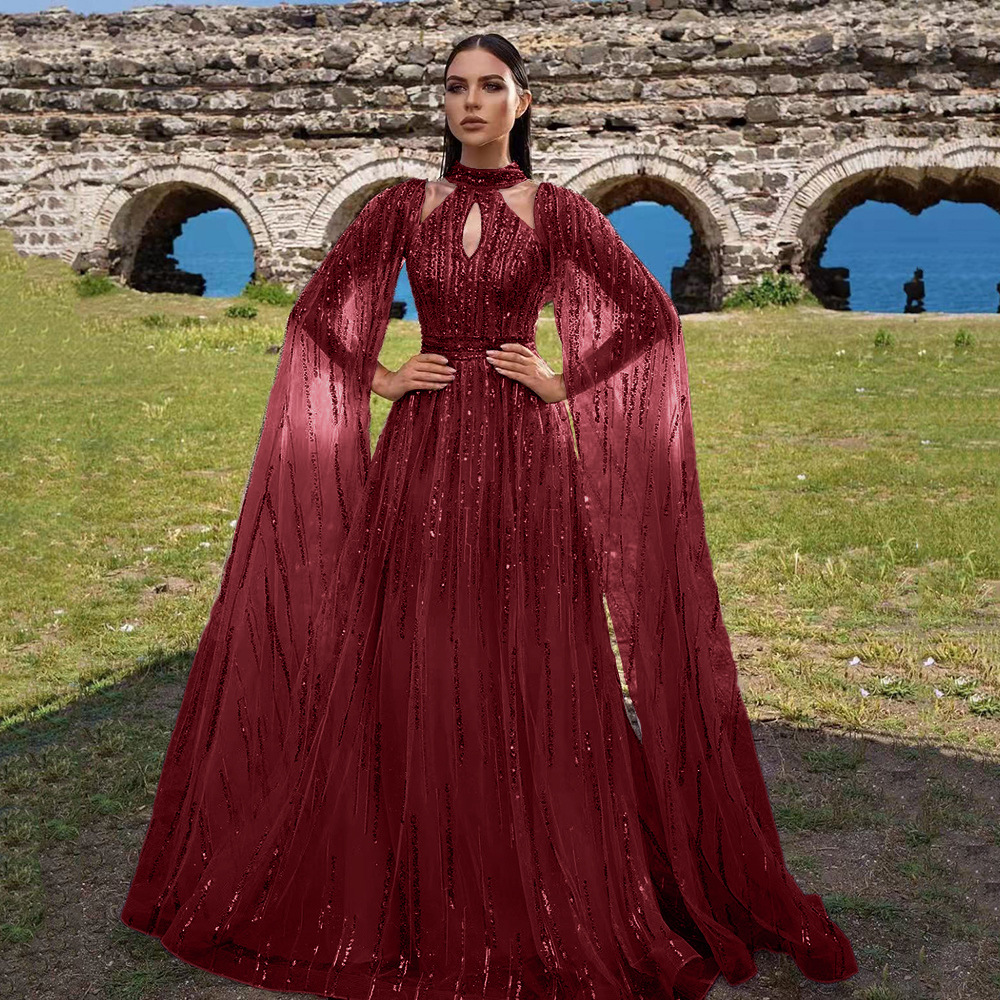 Vestido Largo Elegante de Malla con Lentejuelas y Borlas para Mujer, Estilo Europeo y Americano, Primavera-Verano 2025