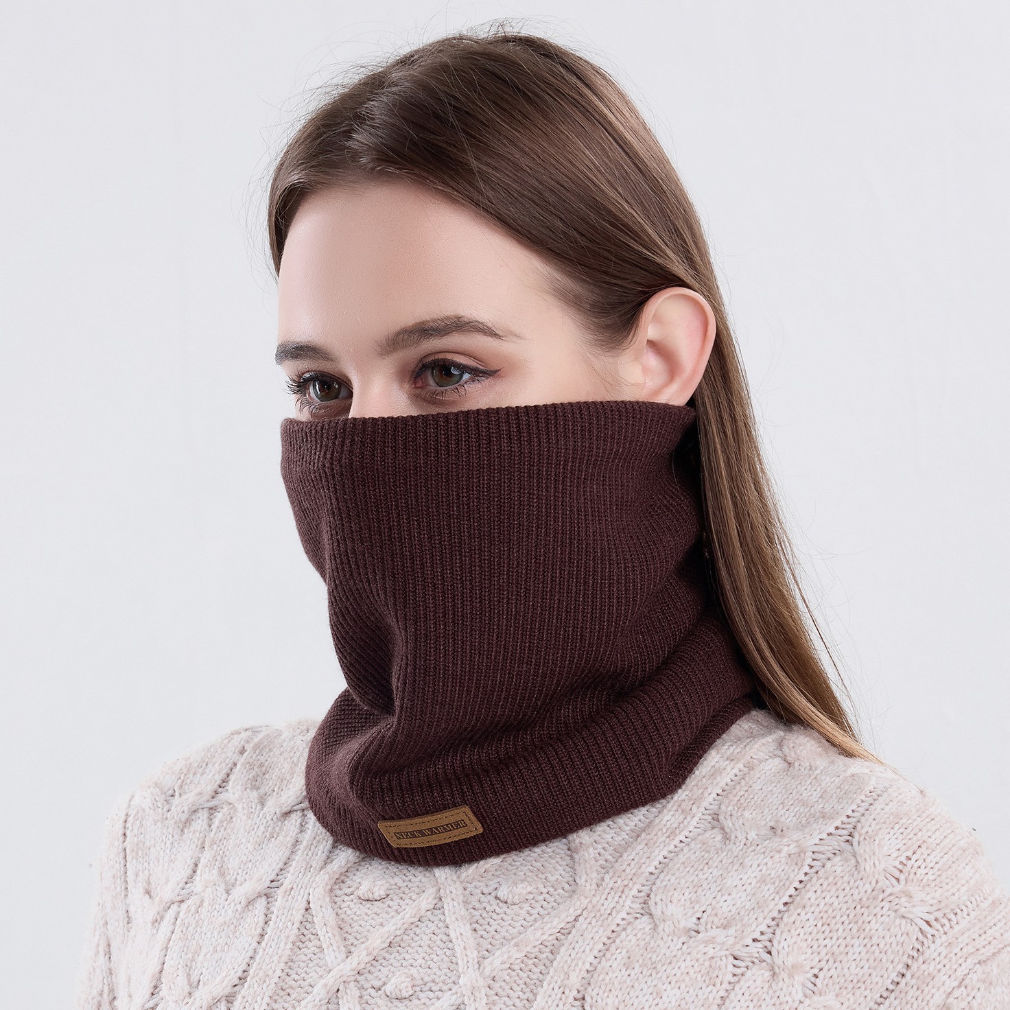 벨벳과 두꺼운 목 커버가 있는 여성용 겨울용 남성용 니트 따뜻한 스카프, 단색 및 다용도로 야외 방한 사이클링에 적합