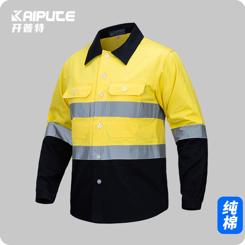 Внешняя торговля хлопчатобумажная с длинными рукавами отражающие полоски рабочая одежда рубашка на заказ логотипа строительной площадки инженерный блузка