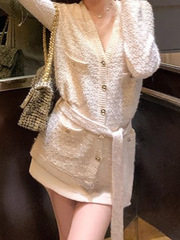 "爱丁堡秋天"米杏色小香风毛衣外套女秋百搭针织开衫