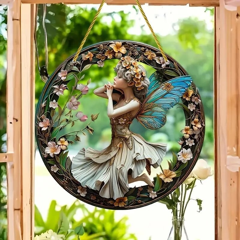 Decoración creativa transfronteriza acrílica disco plano colgar princesa de cuento de hadas belleza figura de captura de sol ventana decoración porche