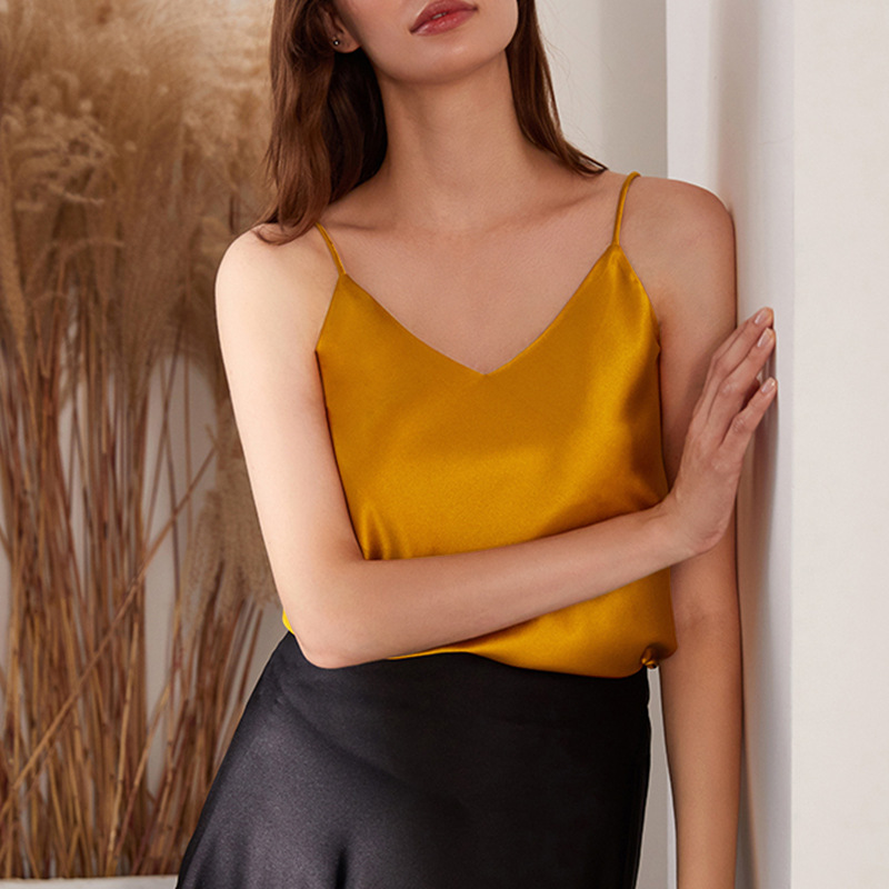 Butterfly Embroidered Silk Sling for Women Summer Mulberry Silk Stretch Satin Outer Wear with Candy-Colored Macaron 12-Color Sling for Beautiful Back